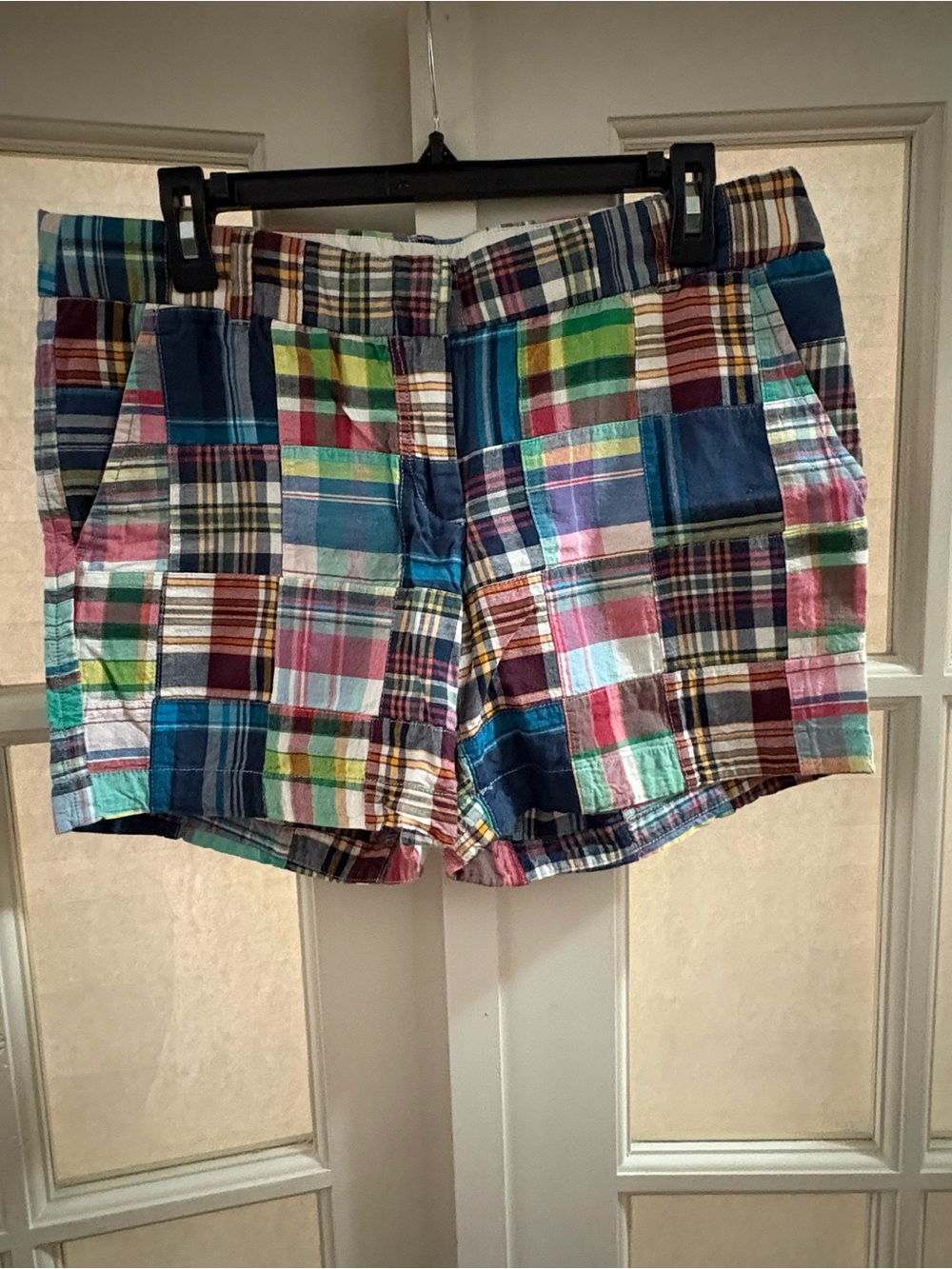 J. Crew Multicolor Patchwork Madras Shorts - Blue, Green, Pink